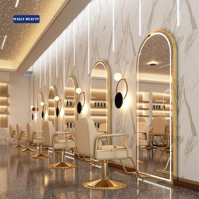 Wall Style Modern Mounted LED Salon Gold Mirror