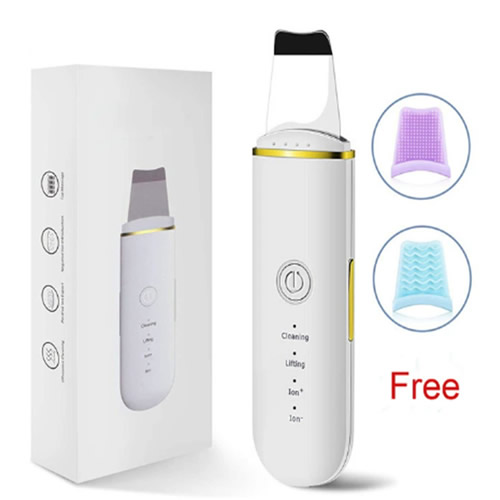 Skin Scrubber Spatula, Blackhead Remover, Facial Cleaner with 4 Modes and Silicone Covers